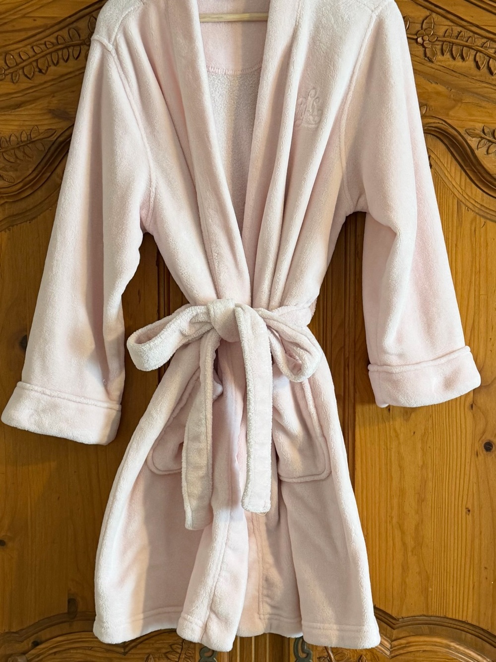 Ralph Lauren Light Pink Plush Robe with Waist Tie